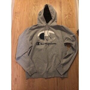 Champion Authentic Athleticwear Center Logo Hoodie Gray Size Large 50/50 Cotton